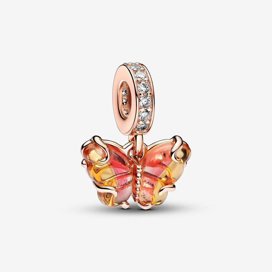 PANDORA Pink & Yellow Murano Glass Butterfly Dangle Charm 782698C01