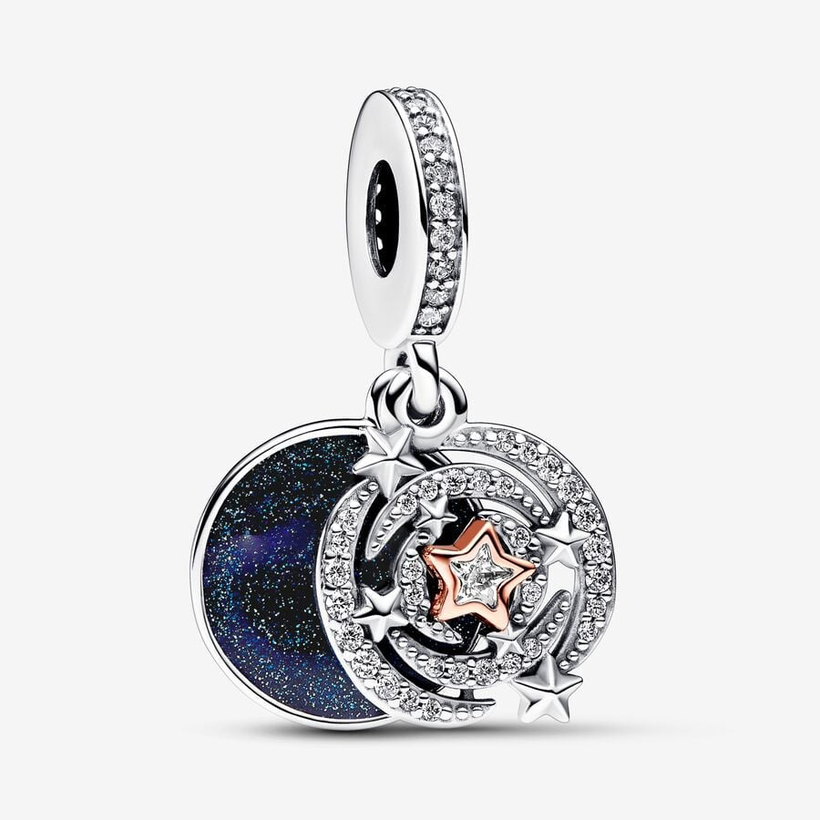 PANDORA Two-tone Shooting Star Double Dangle Charm 782975C01