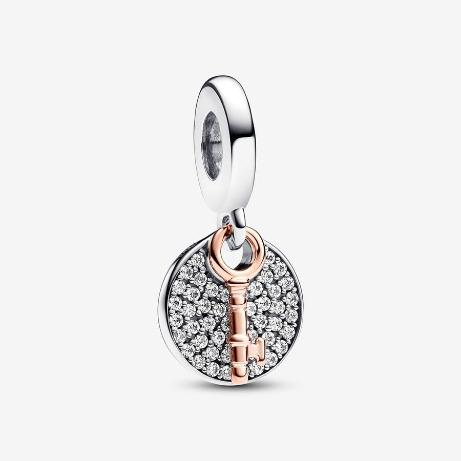 PANDORA Two-tone Key to Happiness Double Dangle Charm 783236C01