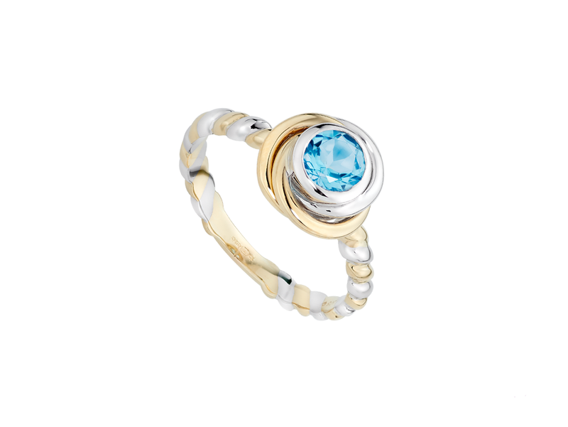 Amore 9ct Yellow & White Gold Blue Topaz Knot Ring - 7874YW/BT