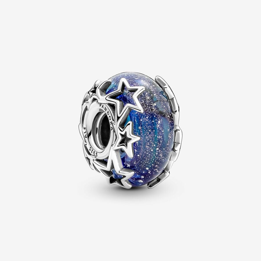 PANDORA Silver Galaxy Glittery Blue Murano Charm 790015C00