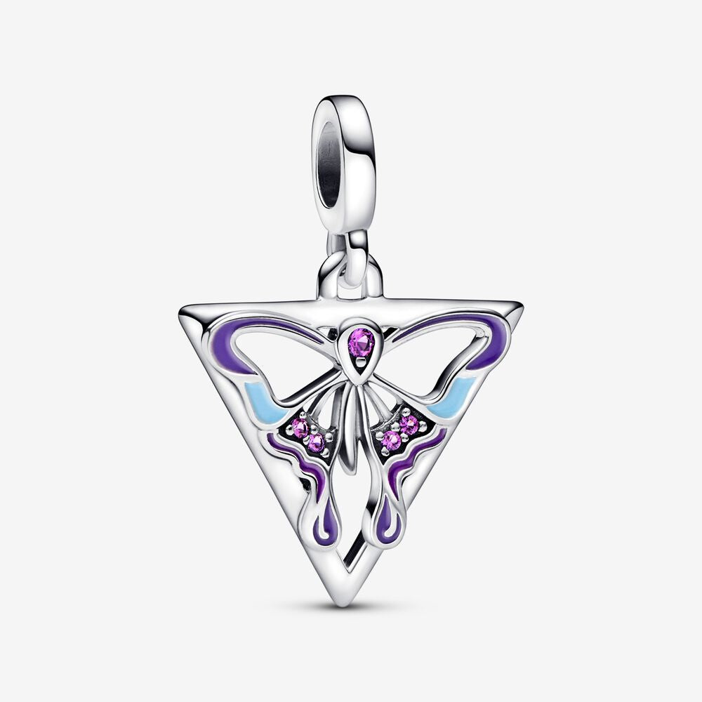 PANDORA Silver Butterfly Medallion with Purple Crystal Purple Blue Enamel 792306C01
