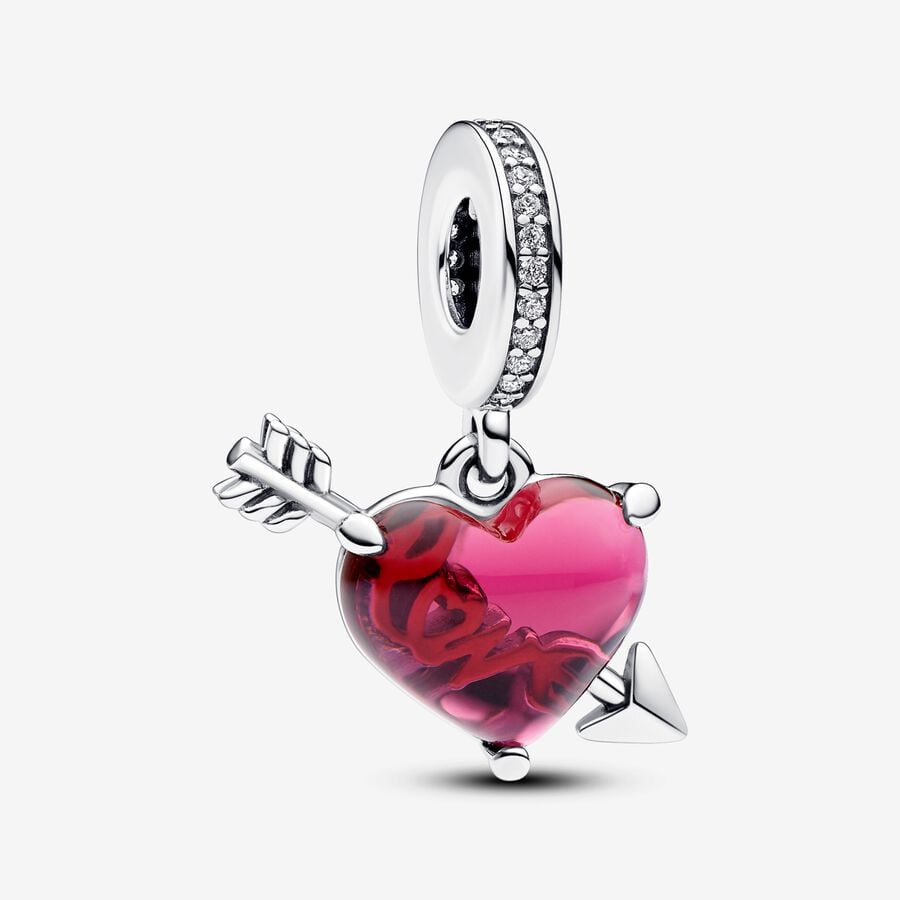 PANDORA Red Heart & Arrow Murano Glass Dangle Charm 793085C01