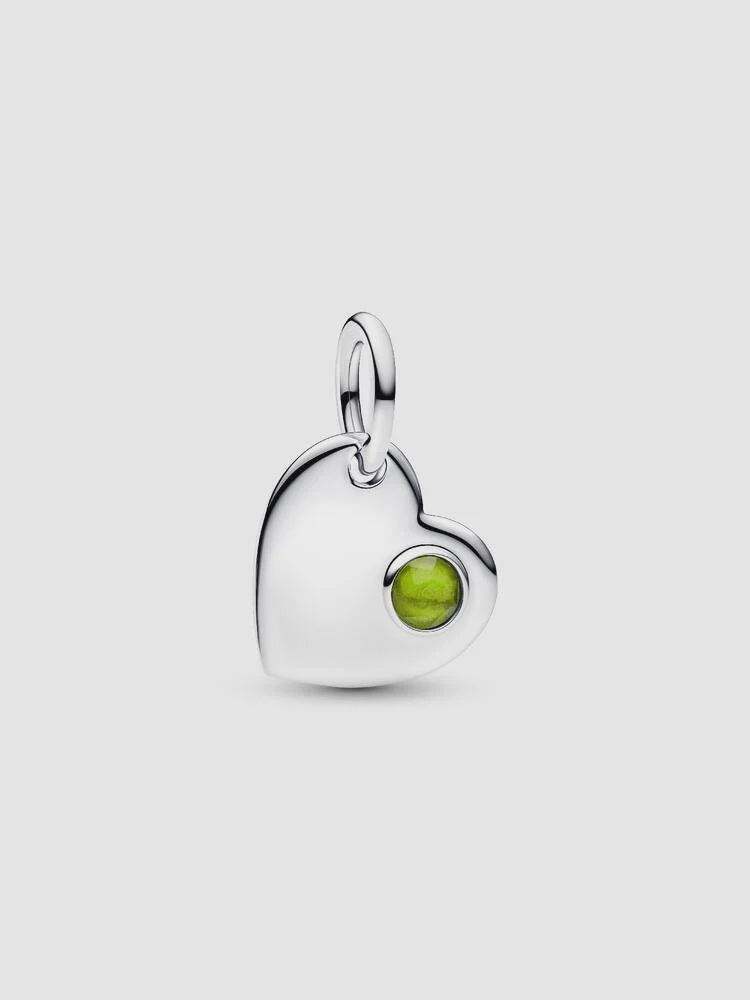 PANDORA August Heart Spring Green Stone Dangle Charm Sterling silver 794295C08