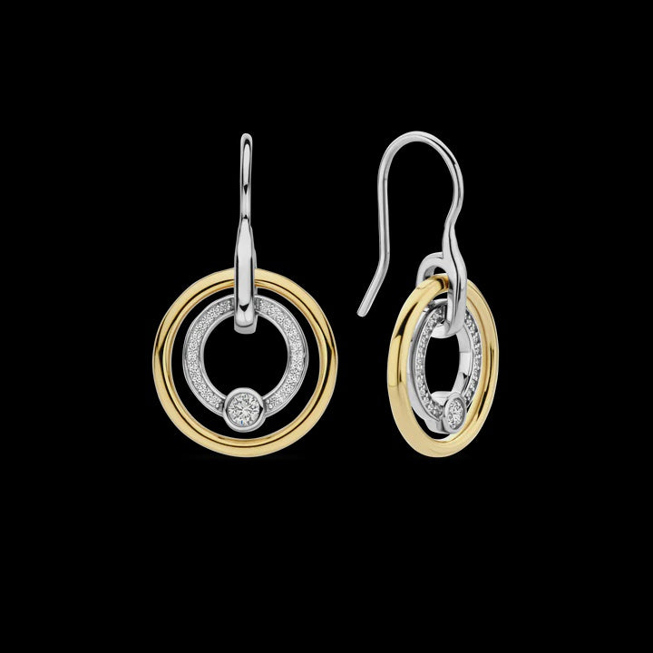 Ti Sento Two Tone Circle CZ Drop Earrings 7978ZY