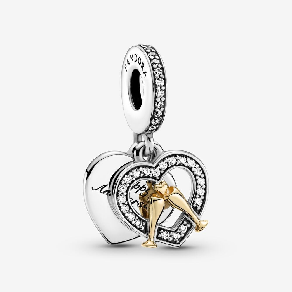 PANDORA 114k Gold Two-tone Happy Anniversary Dangle Charm 799322C01