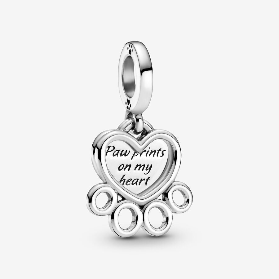 PANDORA Paw Print and Heart Dangle Charm 799360C00