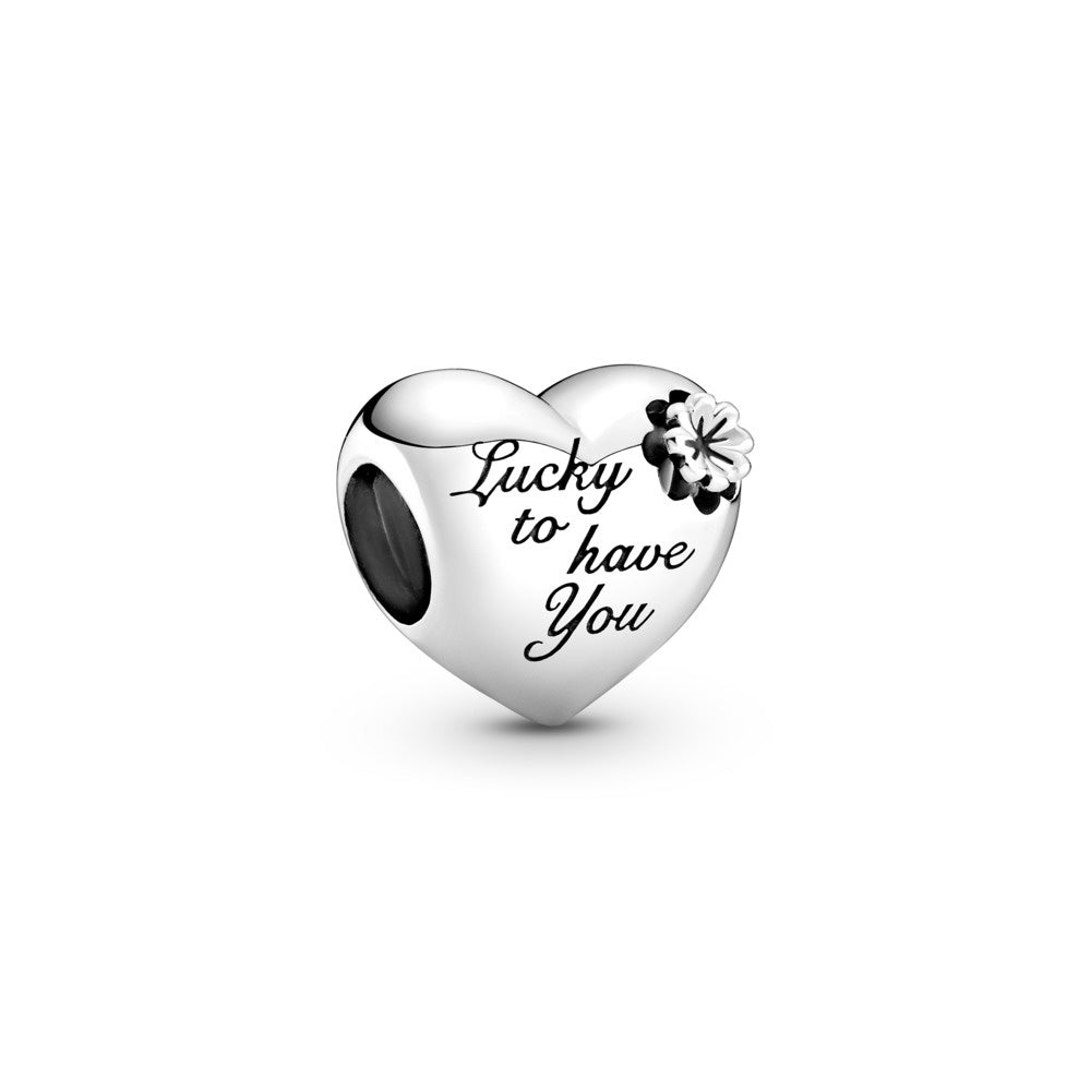 PANDORA Silver Mum Clover heart charm 799364C00