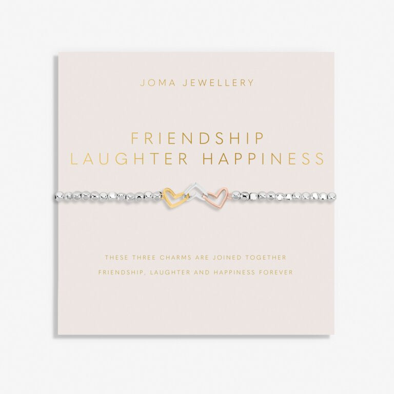 Joma Forever Yours 'Friendship Laughter Happiness' Trio Bracelet In Silver, Gold And Rose Gold Plating 8278