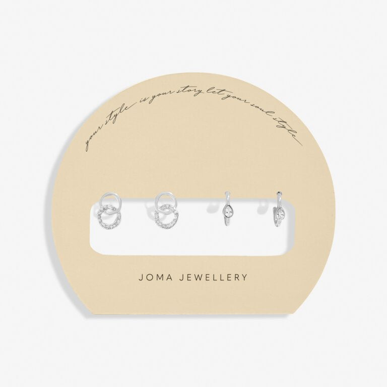 Joma Soul Shine Linked Circles Earring Stack In Silver Plating 8472