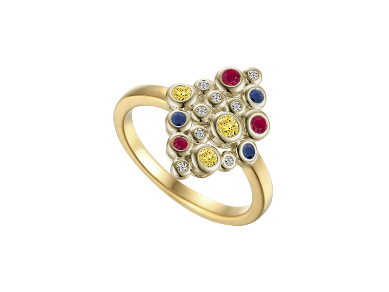 9ct Diamond & Multi Coloured Sapphire Bubbles Ring