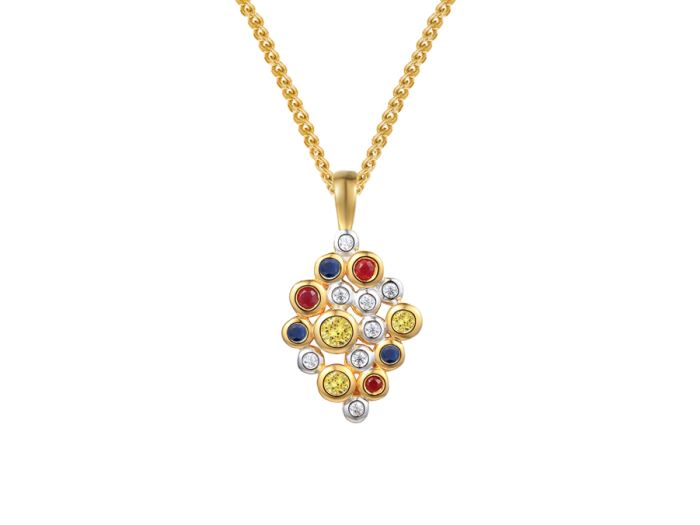 9ct Gold Diamond & Multi Coloured Sapphire Pendant