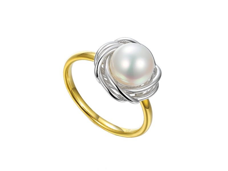 9ct Gold Two Tone Pearl Ring 8-8.5mm