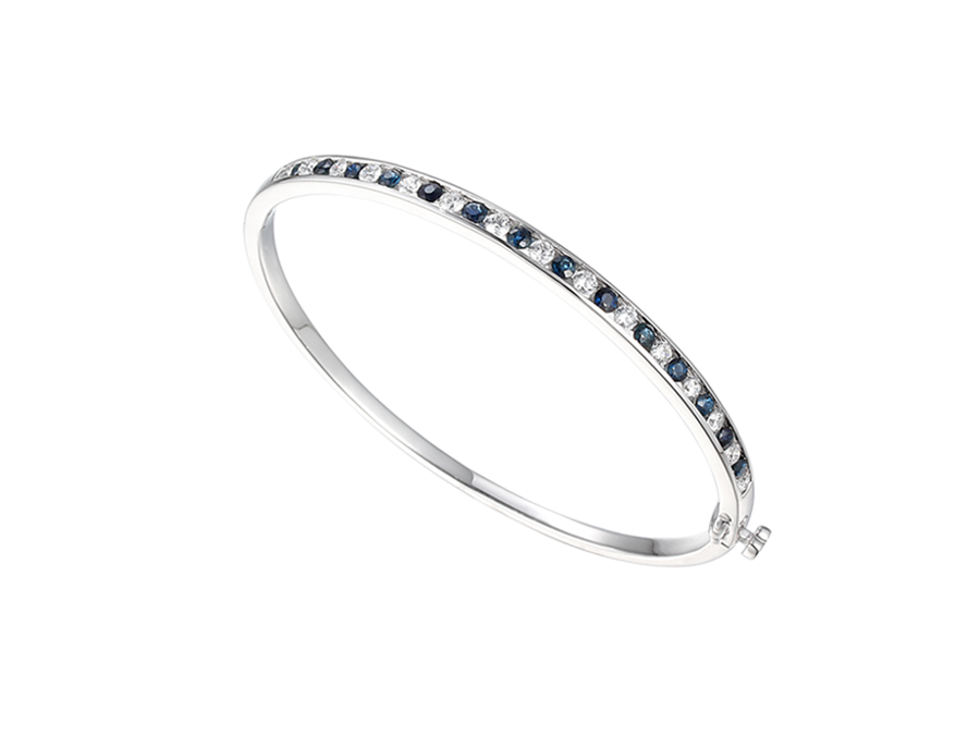 Silver Sapphire & CZ Channel Set Bangle