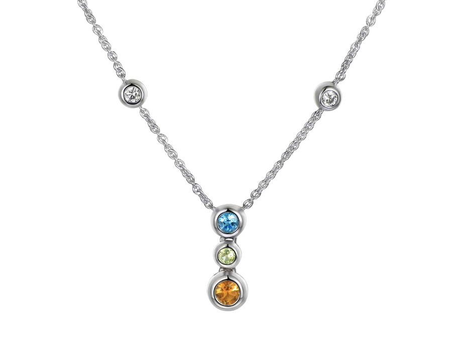 Silver Drop Blue Topaz Citrine Peridot & CZ Necklace