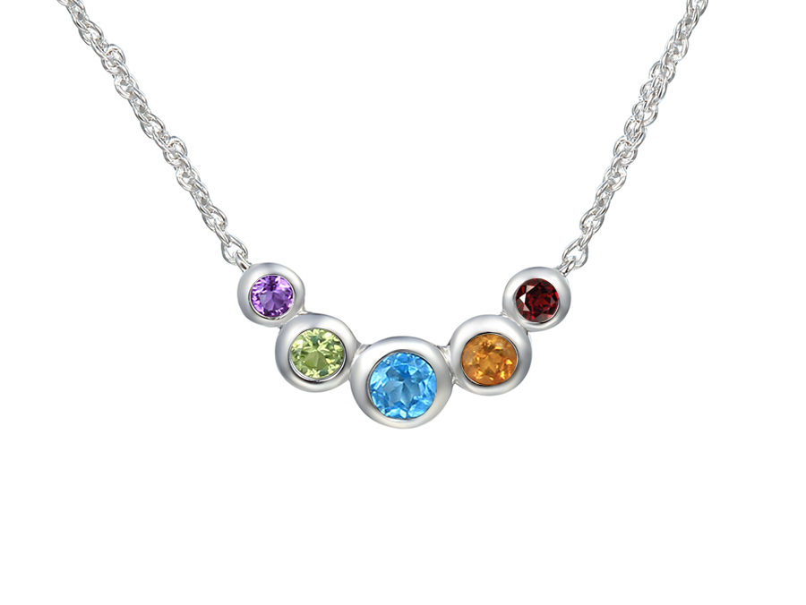 Silver Mixed Stone Curve Necklace