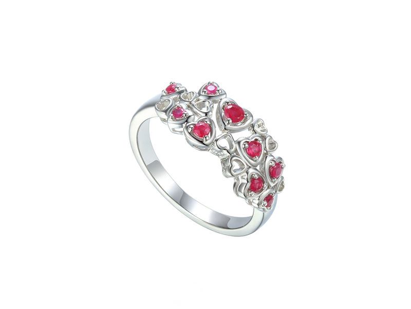 Amore Silver Heart Ruby Ring