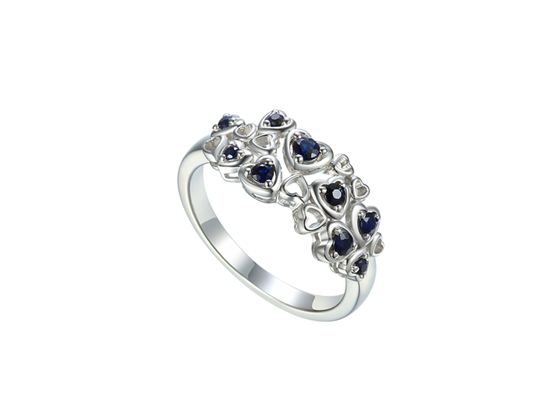 Amore Silver Hearts Sapphire Ring