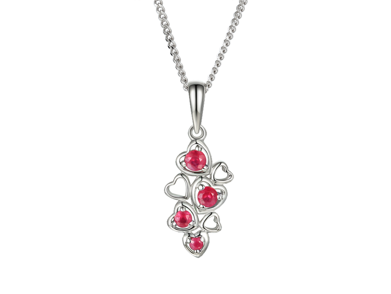 Silver Ruby Multi Heart Necklace