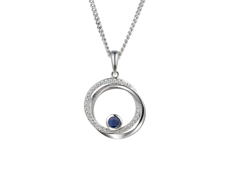 Silver Sapphire & CZ Circle Necklace