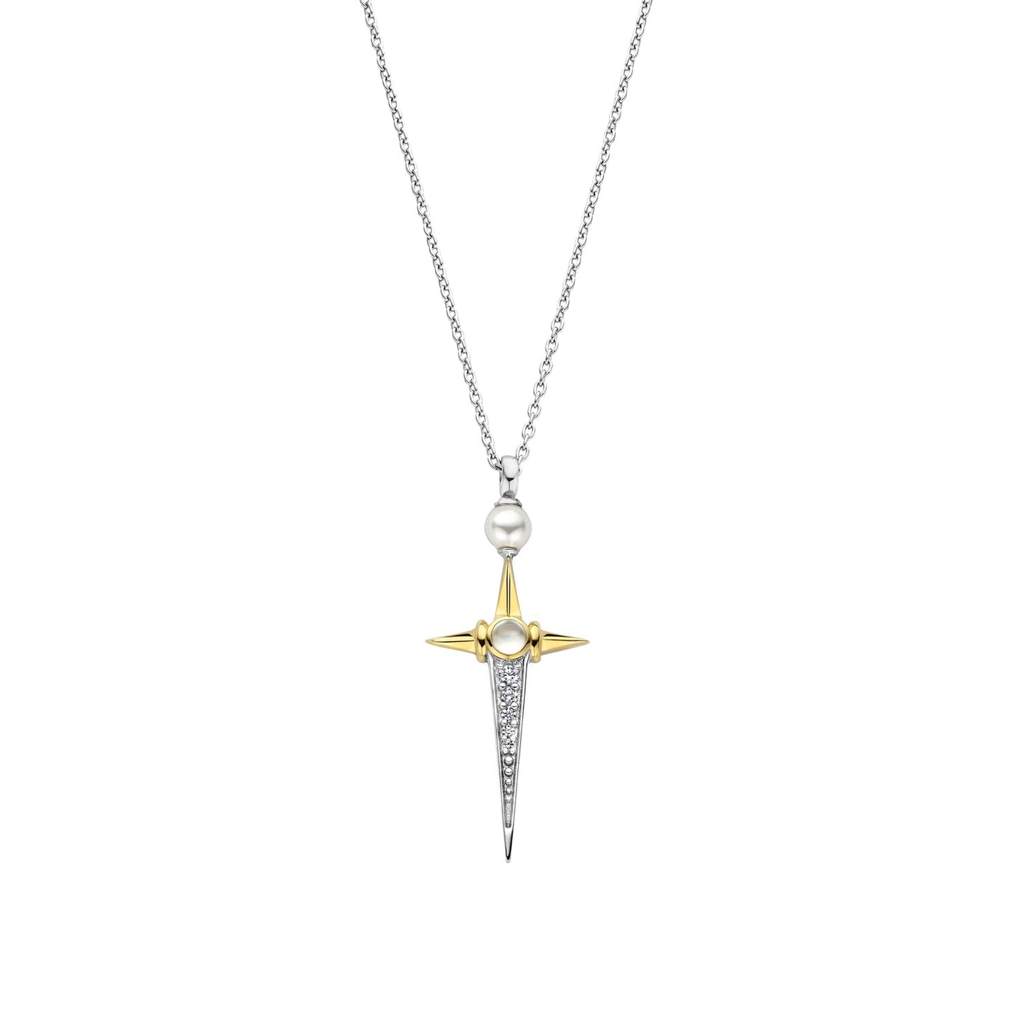 Ti Sento Pearl CZ Cross Necklace 34034YP/42
