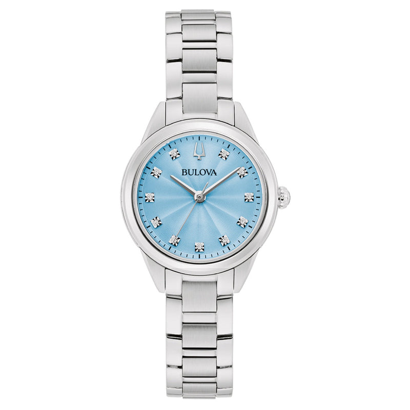 Bulova Ladies Classic Sutton Watch with Light Blue Diamond Set Dial 96P250