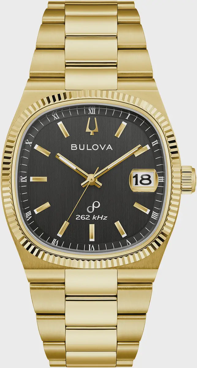 BULOVA Gents Super Seville Gold Tone Watch Black Dial 97B246