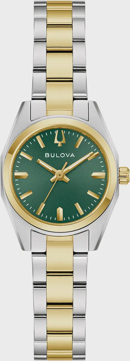 BULOVA Ladies Surveyor Two Tone Green Dial Watch 98L329