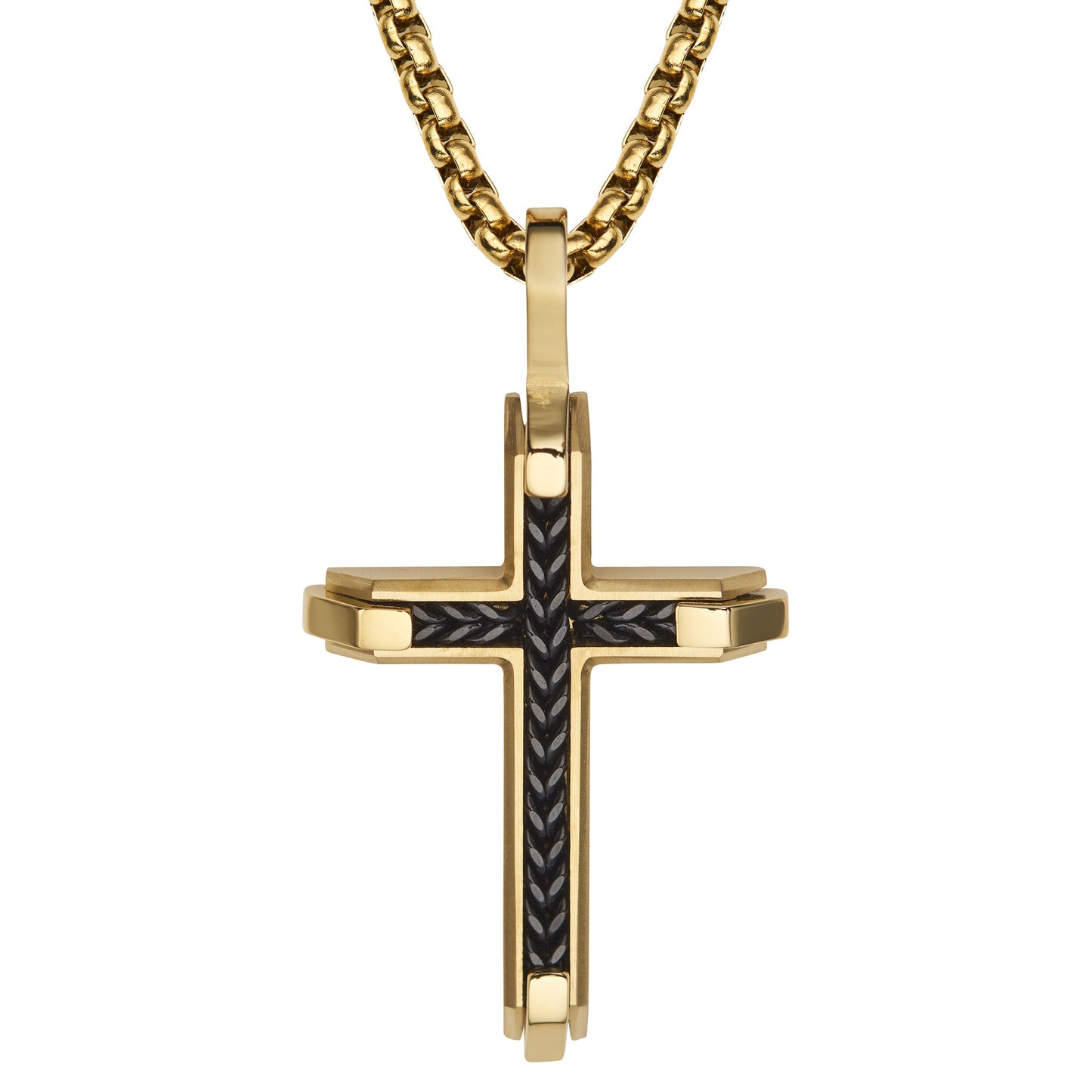 Unique & Co S/S Pendant with Gold & Black IP Inlay AN-166/50cm