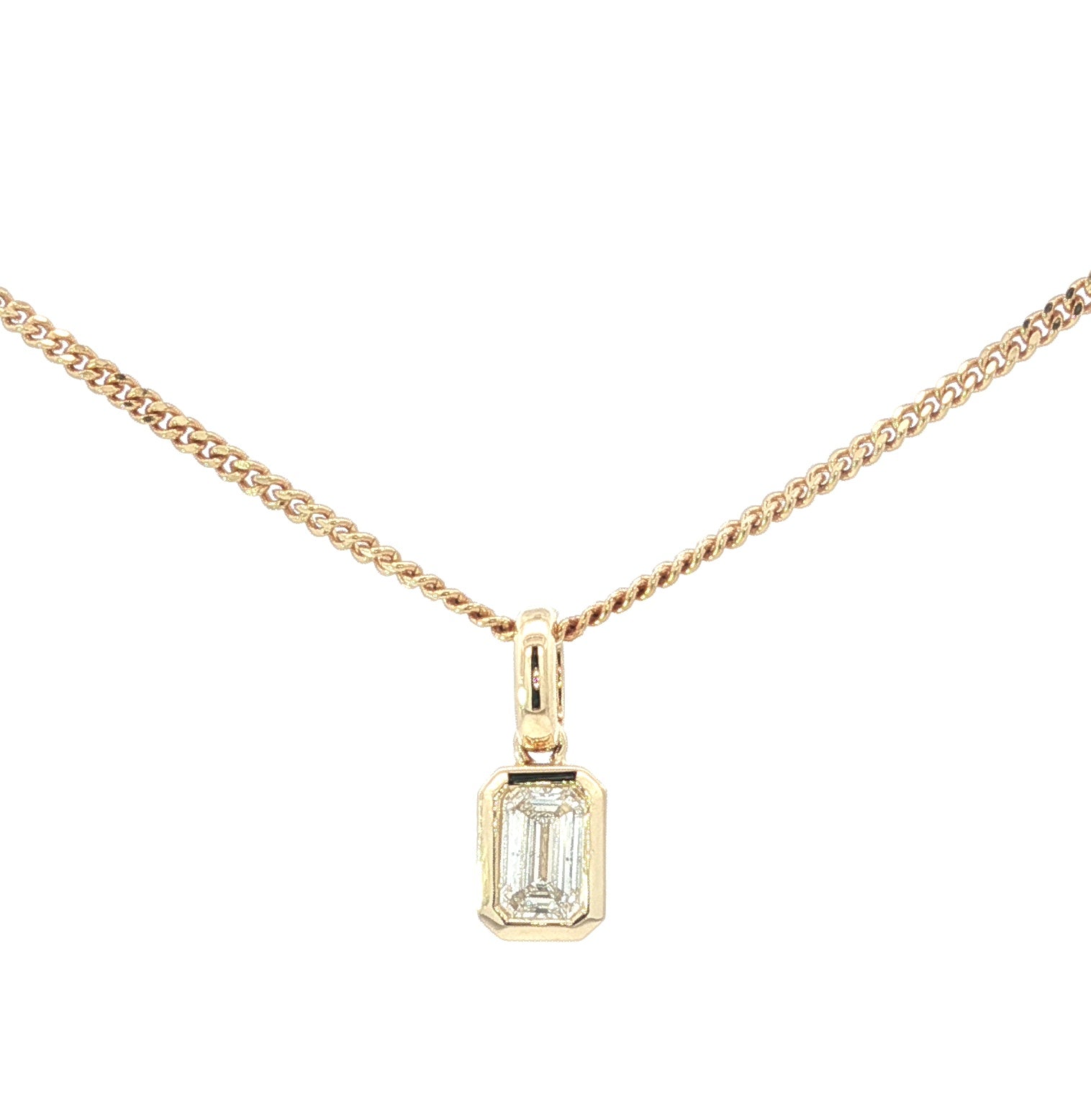 18ct Gold Emerald Cut Diamond Pendant 0.40ct F SI1