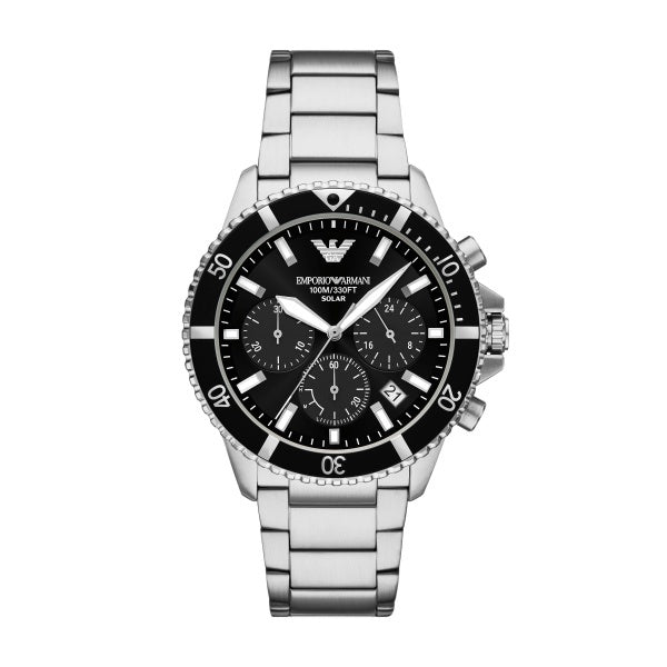 Emporio Armani Mens Chronograph Black Dial Solar Watch AR11739