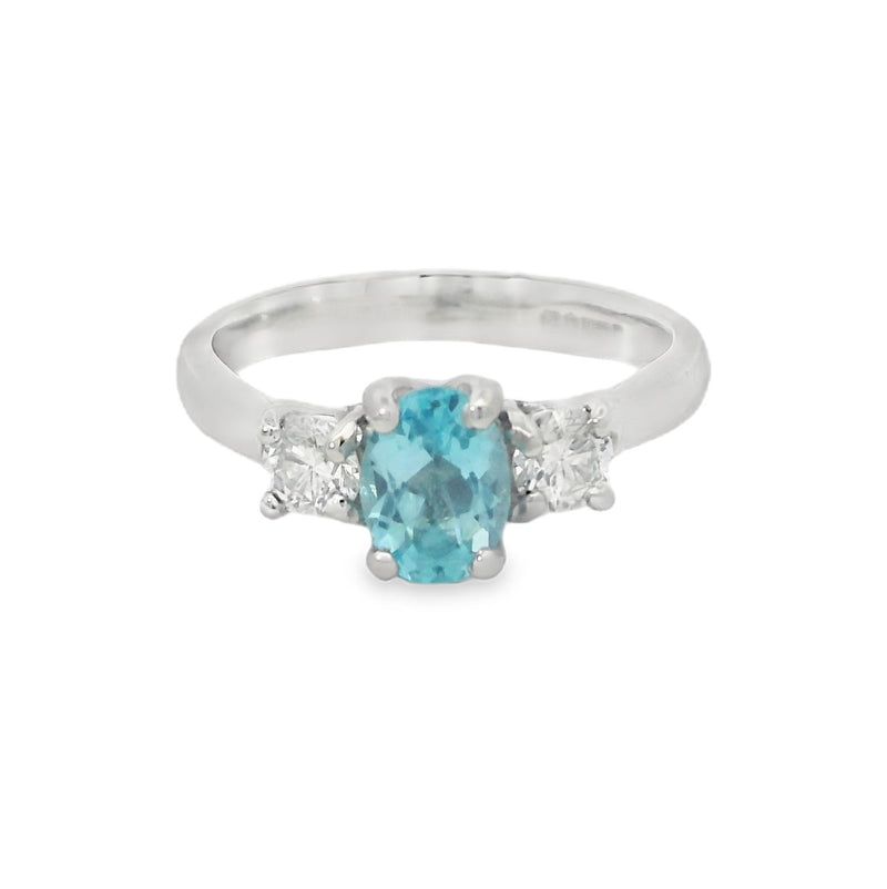 Platinum Blue Topaz & Diamond Trilogy Ring ASM1623