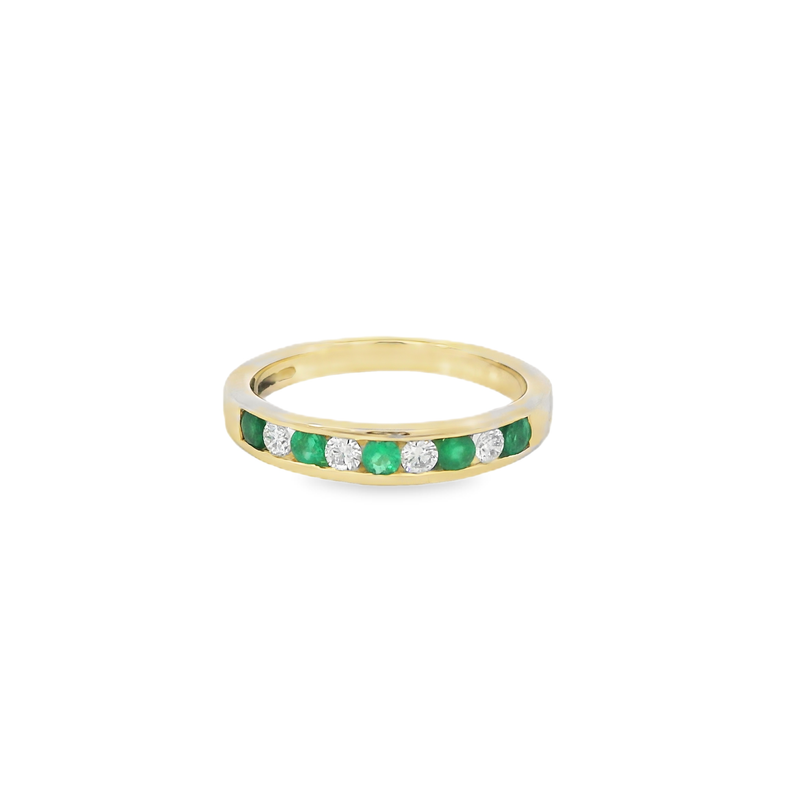 18ct Gold Emerald and Diamond Channel Set Half Eternity Ring ASMZ555