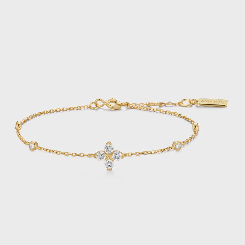 Ania Haie Gold plated Sparkling Lucky Clover Bracelet B074-04G