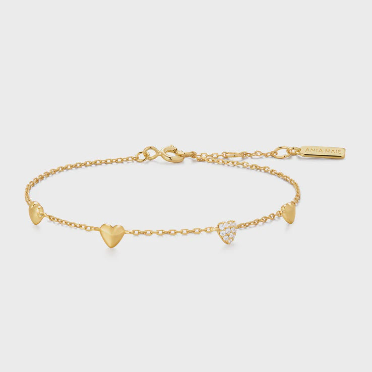 ANIA HAIE Gold Pavé Puffed Heart Station Bracelet B074-06G