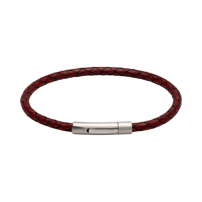 Unique & Co Red Leather Bracelet With Matte Stainless Steel Clasp - B444ARE/21cm