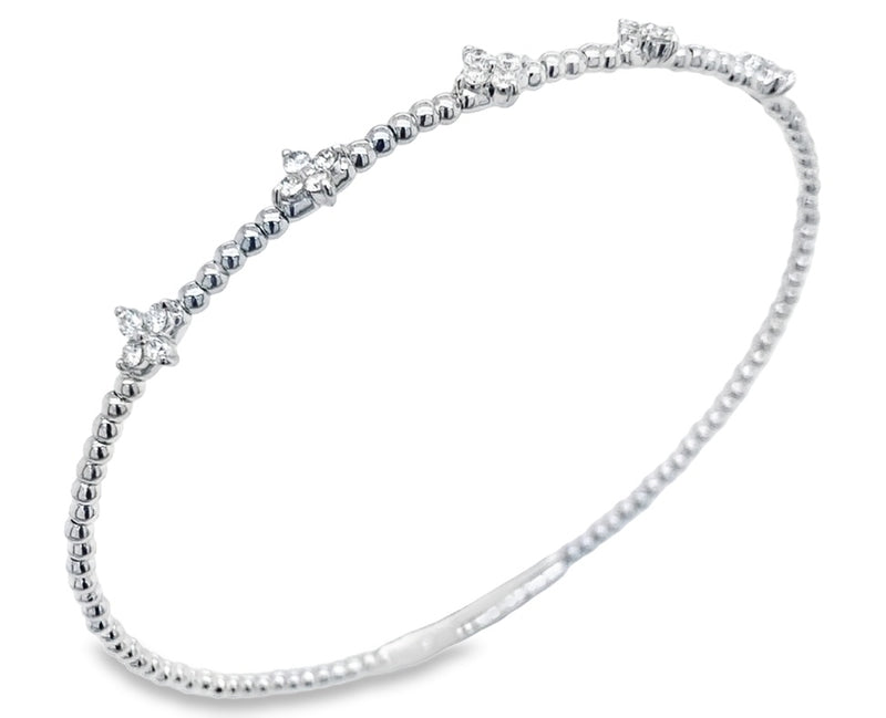 14ct White Gold Diamond Clover Flexi Bangle