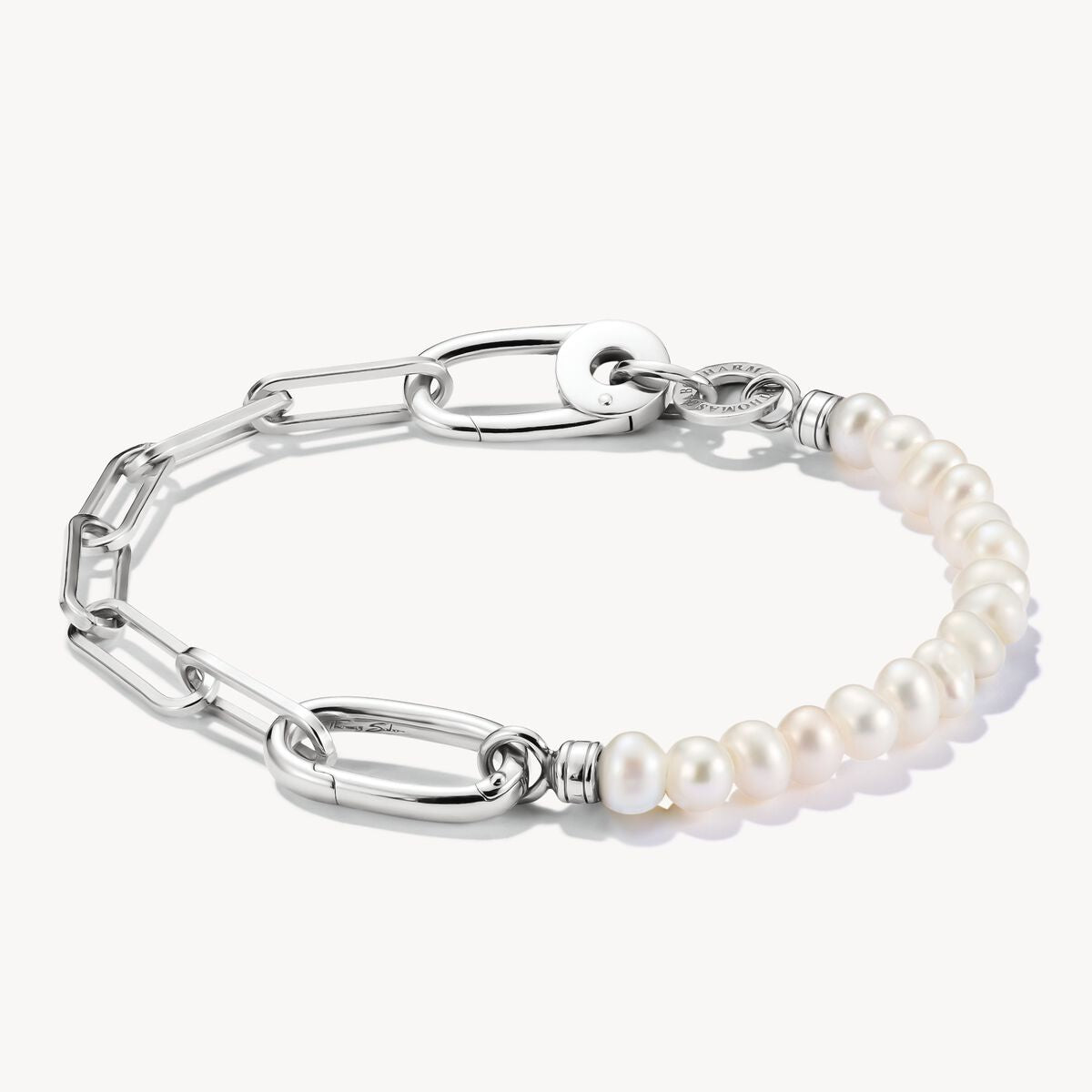 Thomas Sabo Charm Bracelet Paperclip and Pearls with Connect link Silver C1209-082-14