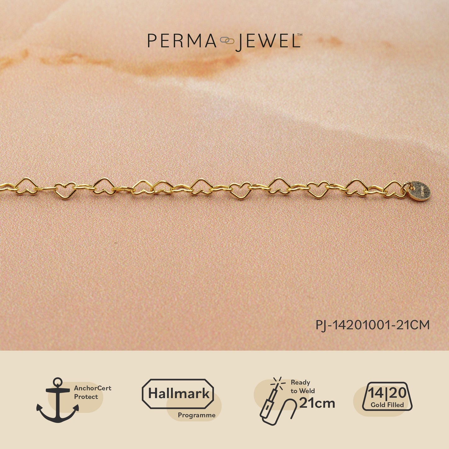 Perma Jewel Gold Filled Heart Link Anklet PJ-14201001-27cm