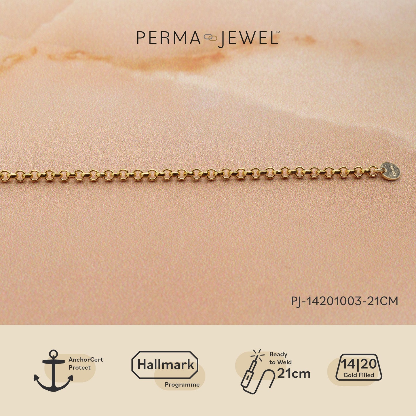 Perma Jewel Gold Filled 2.1mm Oval Rolo Chain Anklet PJ-14201003-27cm