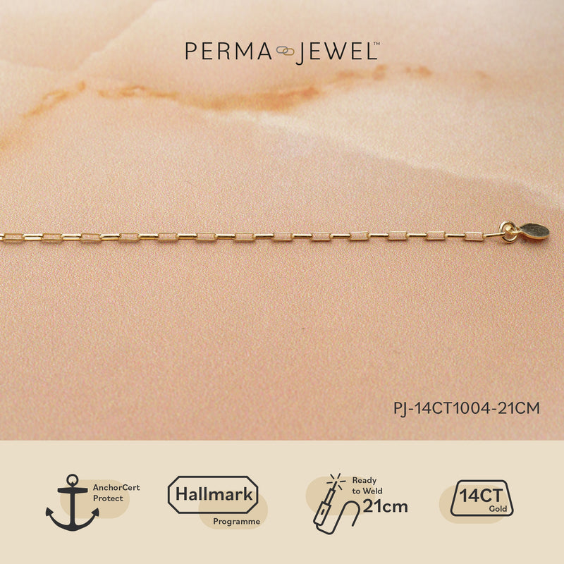 Perma Jewel 14ct Yellow Gold Elongated Rolo Chain Bracelet PJ-14CT1004-21CM