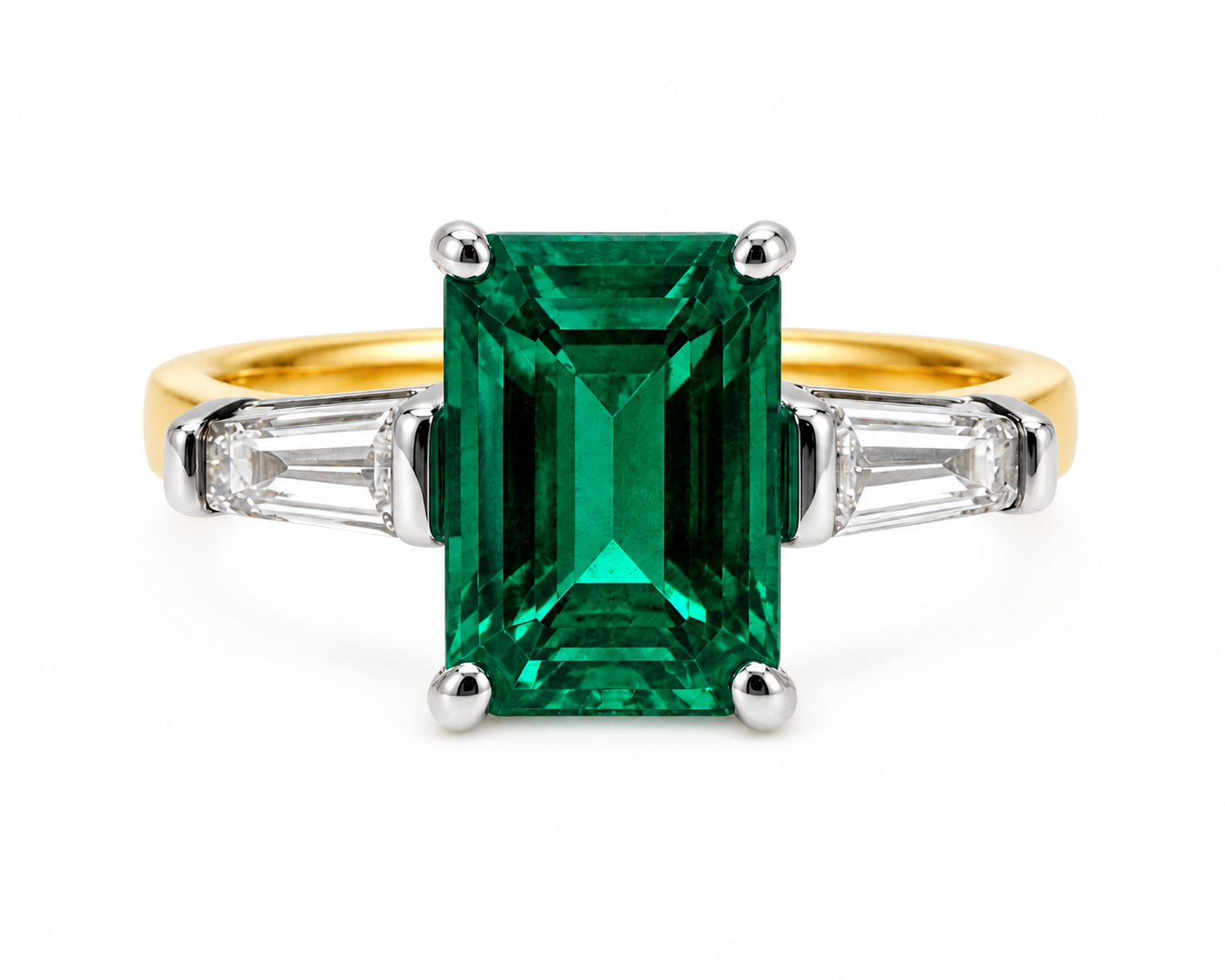 18ct Gold & Platinum Lab Grown Emerald & Diamond Ring