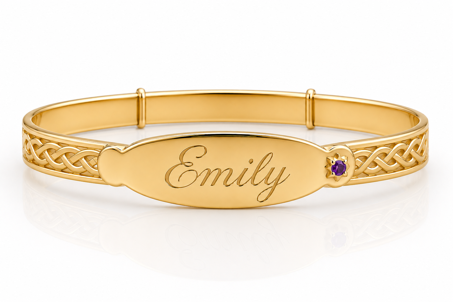 Personalised Sterling Silver Patterned Baby Bangle with Birthstone