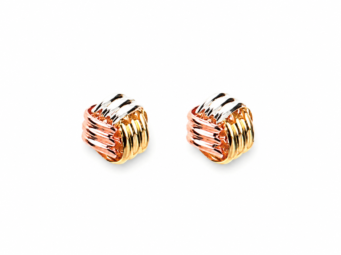 9ct Gold Three Tone Fancy Knot Stud Earrings