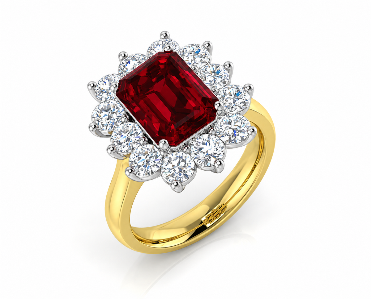 9ct Gold Lab Grown Ruby & Diamond Cluster Ring