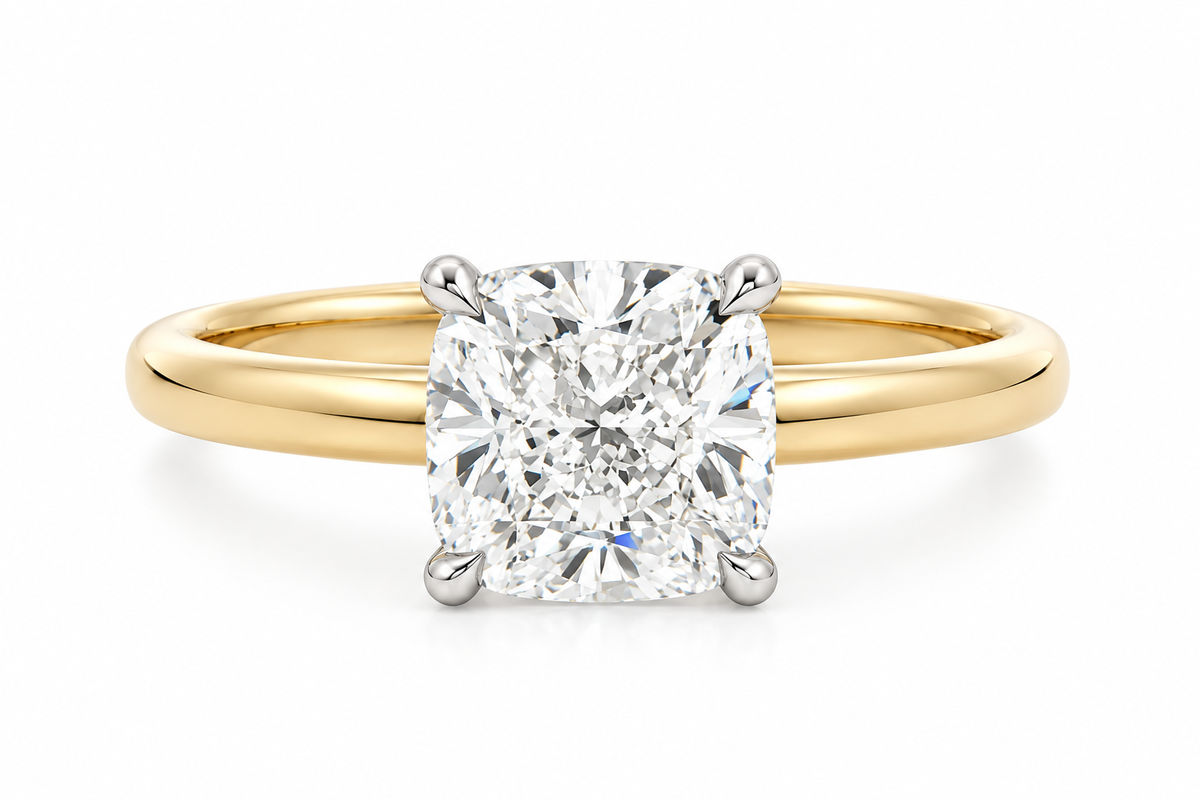 18ct Gold Cushion Cut Solitaire Lab Grown Diamond Ring 2.09ct D VVS2