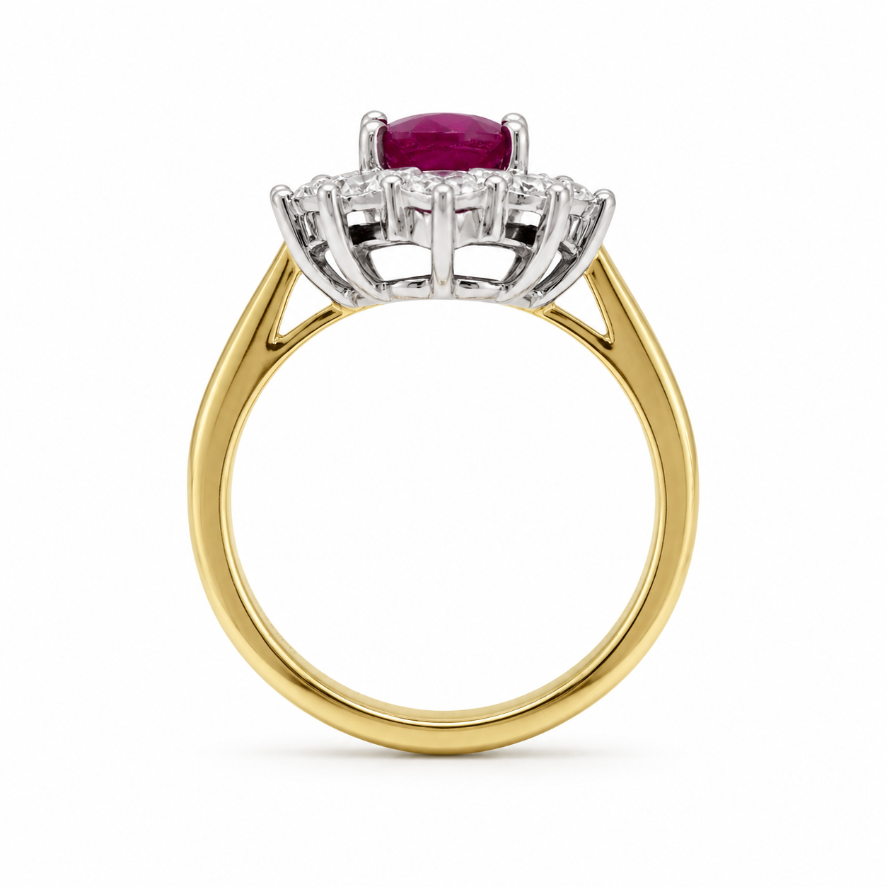 18ct Gold & Platinum Ruby & Diamond Cluster Ring 1.55ct
