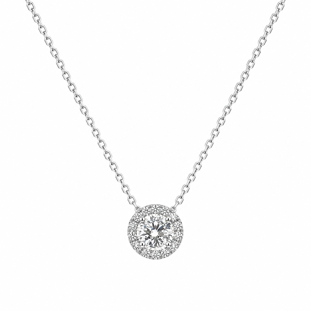 18ct White Gold Diamond Halo Cluster Pendant 0.47ct