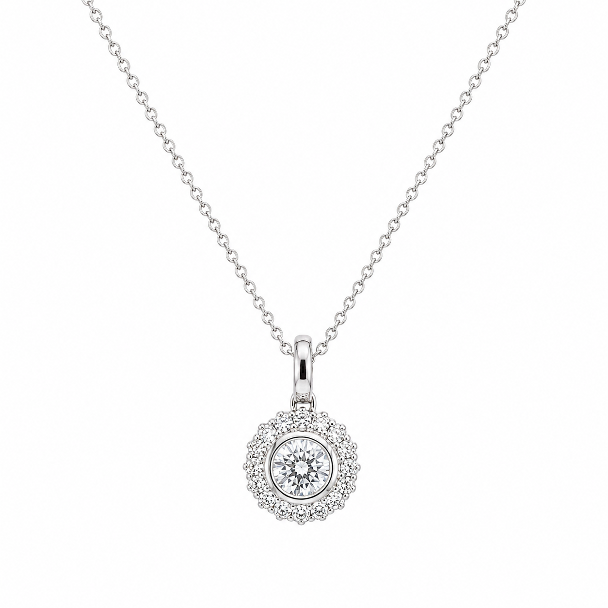 18ct White Gold Diamond Halo Design Pendant 0.31ct