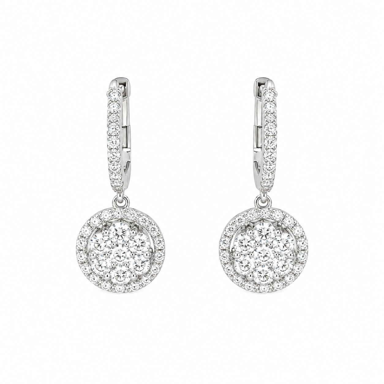 18ct Gold Diamond Earrings - Halo Setting